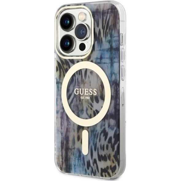 Guess Guess Leopard MagSafe - Etui iPhone 14 Pro Max (Niebieski)