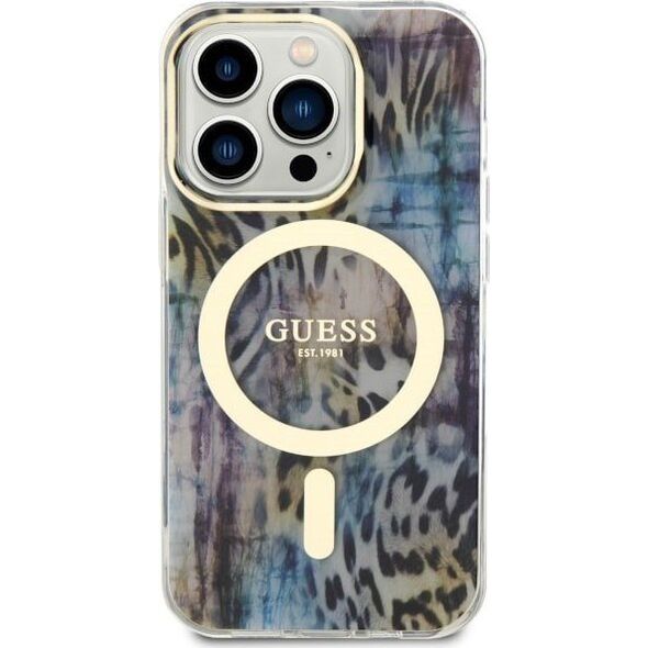 Guess Guess Leopard MagSafe - Etui iPhone 14 Pro Max (Niebieski)