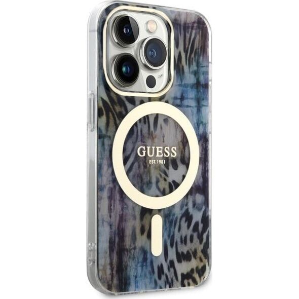 Guess Guess Leopard MagSafe - Etui iPhone 14 Pro Max (Niebieski)