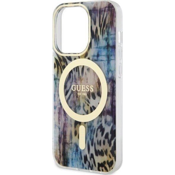 Guess Guess Leopard MagSafe - Etui iPhone 14 Pro Max (Niebieski)