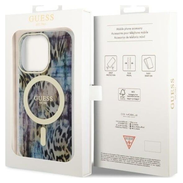Guess Guess Leopard MagSafe - Etui iPhone 14 Pro Max (Niebieski)