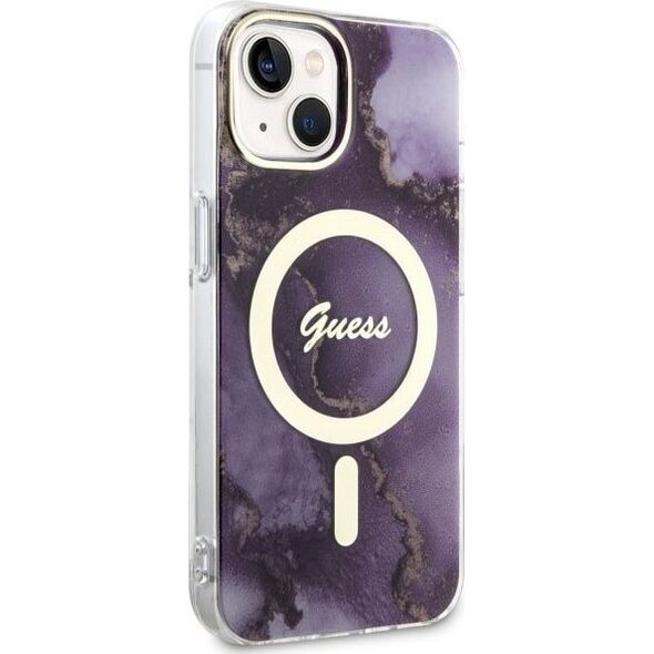 Guess Guess Golden Marble MagSafe - Etui iPhone 14 (Purpurowy)