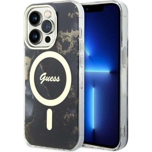 Guess Guess Golden Marble MagSafe - Etui iPhone 14 Pro (Czarny)