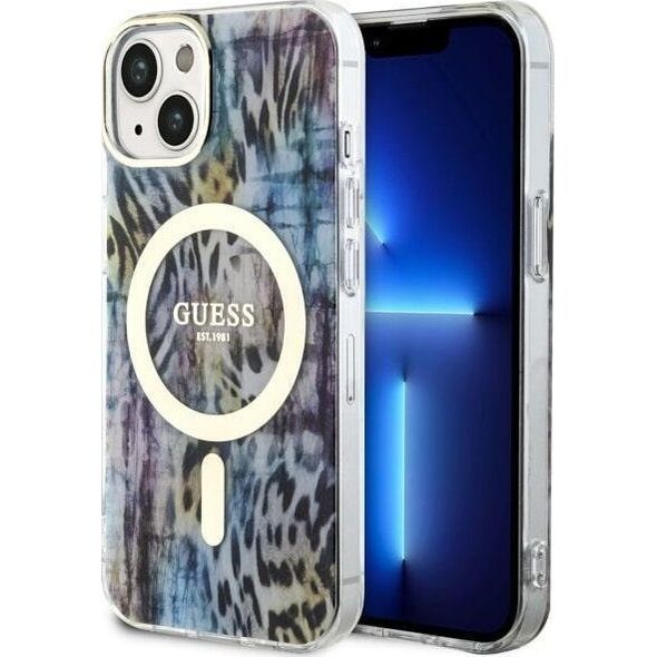Guess Guess Leopard MagSafe - Etui iPhone 14 (Niebieski)