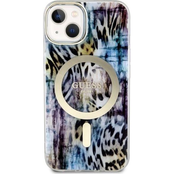 Guess Guess Leopard MagSafe - Etui iPhone 14 (Niebieski)
