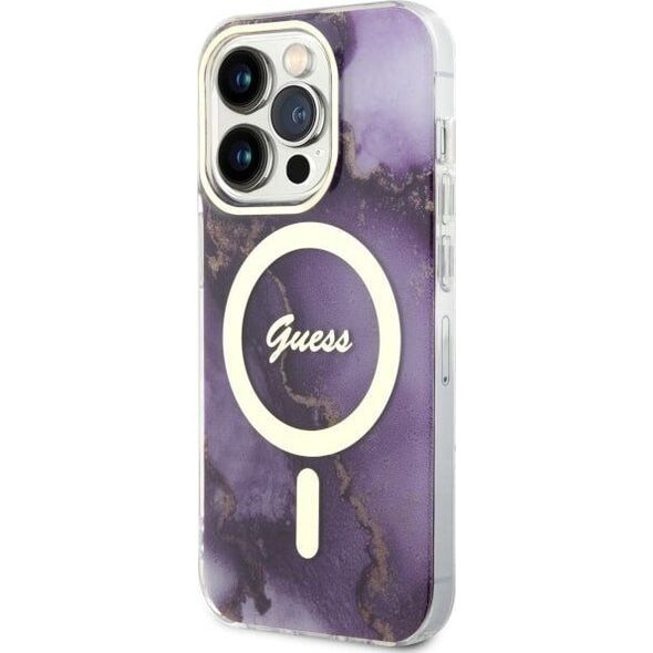 Guess Guess Golden Marble MagSafe - Etui iPhone 14 Pro (Purpurowy)