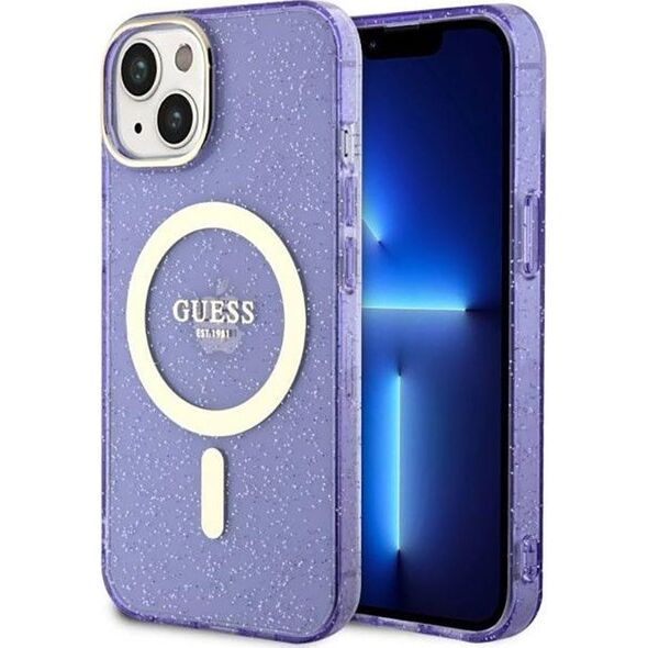 Guess Guess Glitter Gold MagSafe - Etui iPhone 14 Plus (Purpurowy)