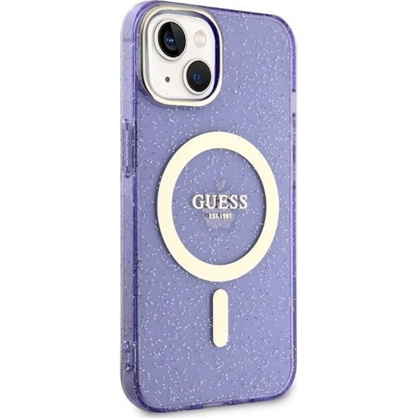Guess Guess Glitter Gold MagSafe - Etui iPhone 14 Plus (Purpurowy)