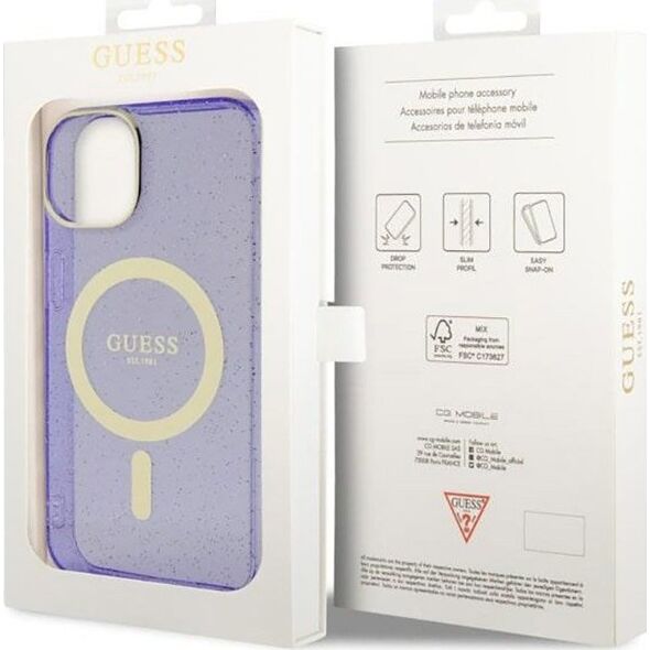 Guess Guess Glitter Gold MagSafe - Etui iPhone 14 Plus (Purpurowy)