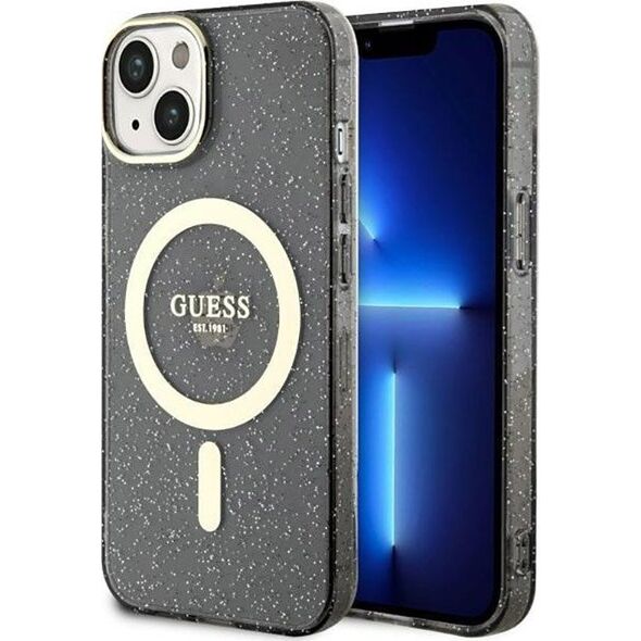 Guess Guess Glitter Gold MagSafe - Etui iPhone 14 Plus (Czarny)