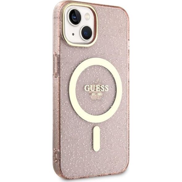 Guess Guess Glitter Gold MagSafe - Etui iPhone 14 Plus (Różowy)