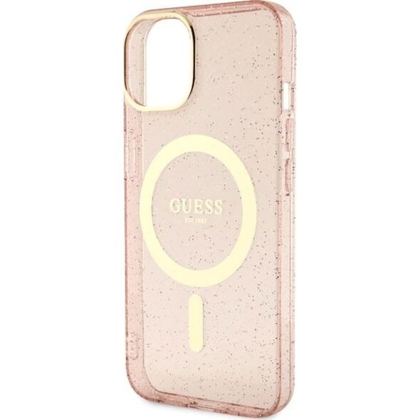 Guess Guess Glitter Gold MagSafe - Etui iPhone 14 Plus (Różowy)