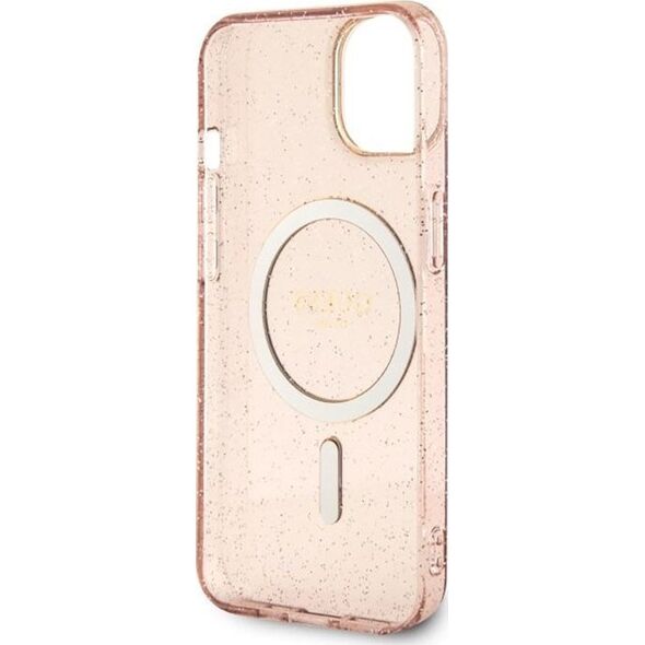 Guess Guess Glitter Gold MagSafe - Etui iPhone 14 Plus (Różowy)