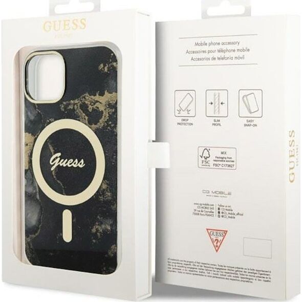 Guess Guess Golden Marble MagSafe - Etui iPhone 14 (Czarny)