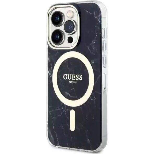 Guess Etui na telefon Guess GUHMP14LPCUMAK do Apple iPhone 14 Pro 6.1" czarny/black hardcase Marble MagSafe