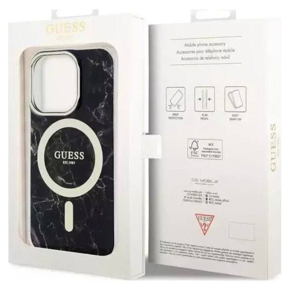 Guess Etui na telefon Guess GUHMP14LPCUMAK do Apple iPhone 14 Pro 6.1" czarny/black hardcase Marble MagSafe