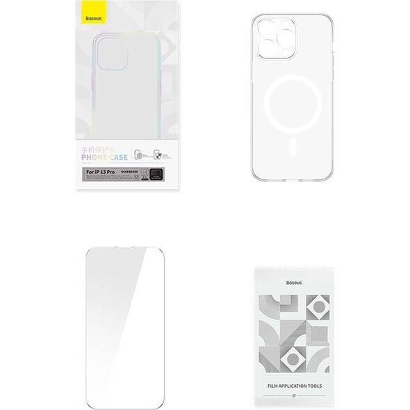 Baseus Etui ochronne Baseus Magnetic Crystal Clear do iPhone 13 Pro (transparentne) + szkło hartowane + zestaw czyszczący