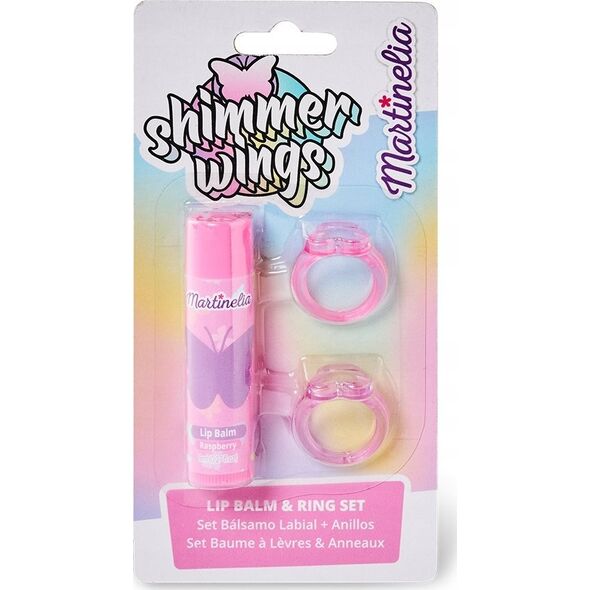 MARTINELIA_SET Shimmer Wings malinowy błyszczyk do ust + pierścionki 2szt