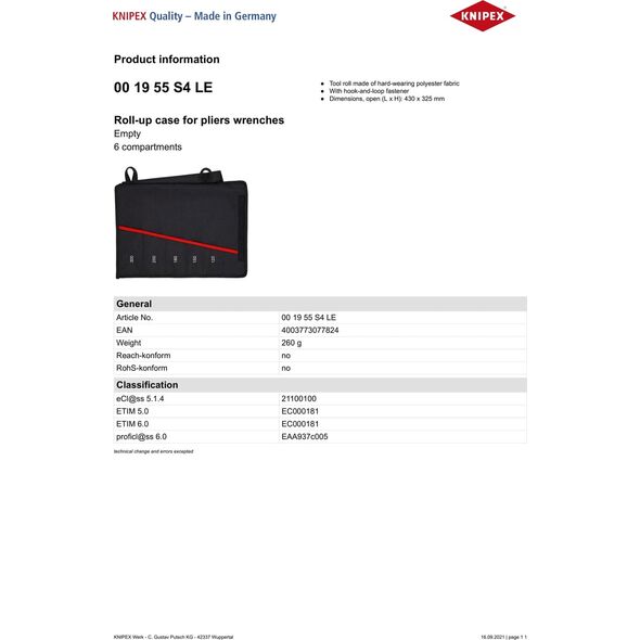 Knipex ETUI ZWIJANE NA KLUCZE, 5 PRZEGRÃDEK