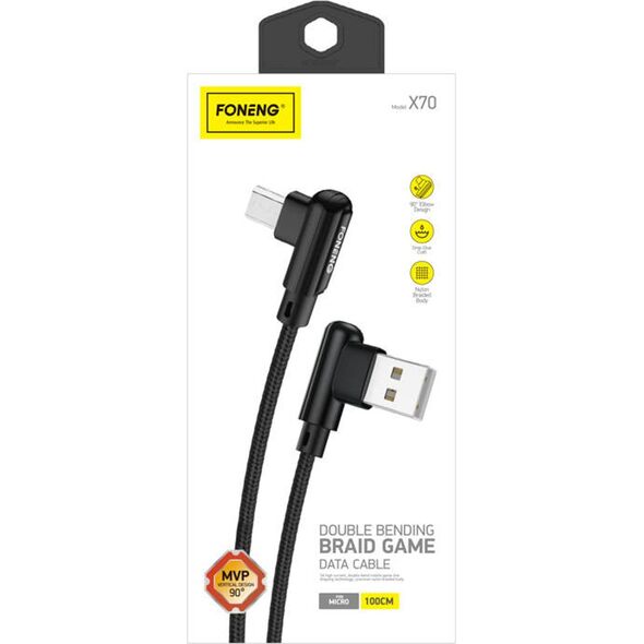 Kabel USB Foneng USB-A - microUSB 1 m Czarny (X70 Micro)
