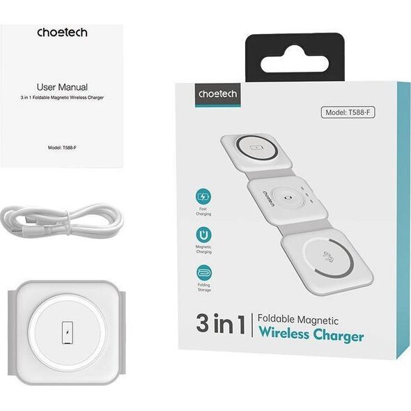 Ładowarka Choetech Magnetyczna ładowarka indukcyjna Choetech T588-F 3w1 15W (biała)