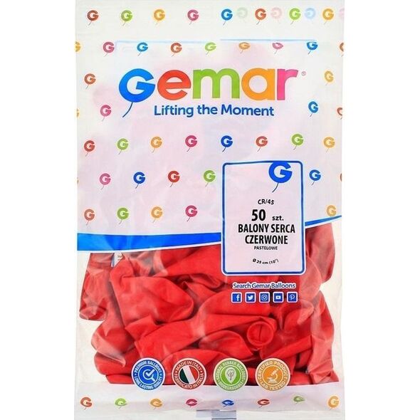 GoDan Balony CR17 pastel serca duże - czerwone 45/ 50 szt. CR17/45