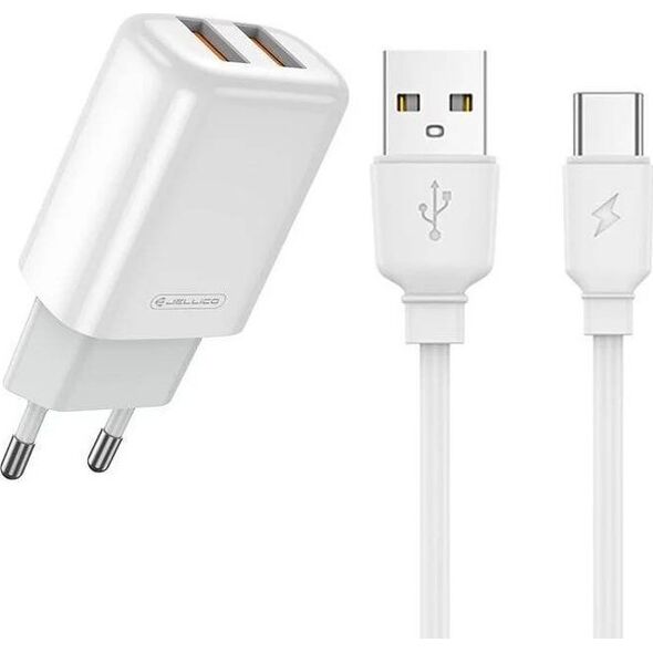 Ładowarka nemo Ładowarka Sieciowa 2.4A 2xUSB + Kabel USB - USB-C Jellico EU02 biała