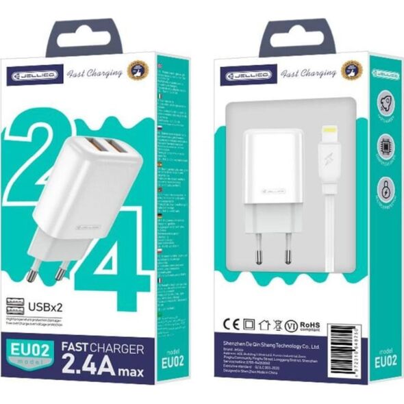 Ładowarka nemo Ładowarka Sieciowa 2x USB 2.4A + Kabel USB - Lightning Jellico EU02 biały