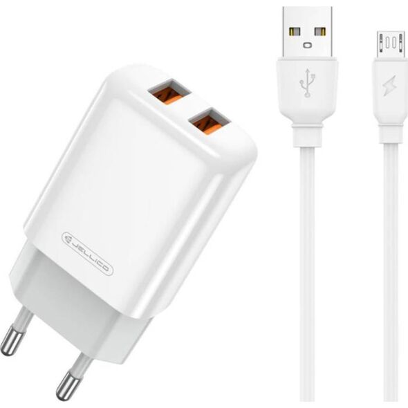 Ładowarka nemo Ładowarka Sieciowa 2x USB 2.4A + Kabel USB - micro USB Jellico EU02 biały