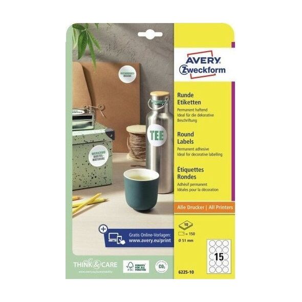Avery Zweckform etykiety papierowe Avery Zweckform, A4, 10 ark., śr.51mm, okrągłe, trwałe