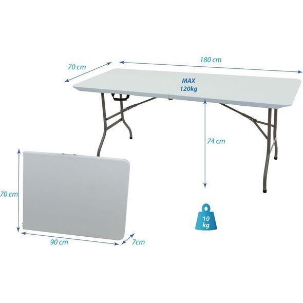 Saska Garden STÓŁ CATERINGOWY BANKIETOWY SKŁADANY W WALIZKĘ 180X70CM MAX.120KG Kolor: Biały