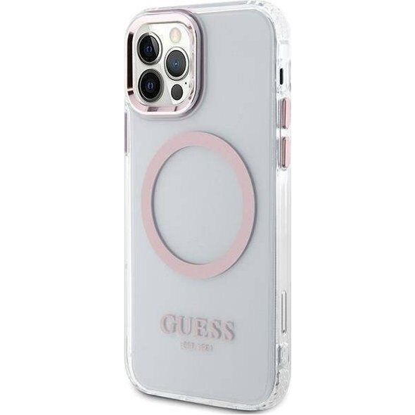 Guess Etui Guess GUHMP12MHTRMP Apple iPhone 12/12 Pro różowy/pink hard case Metal Outline Magsafe