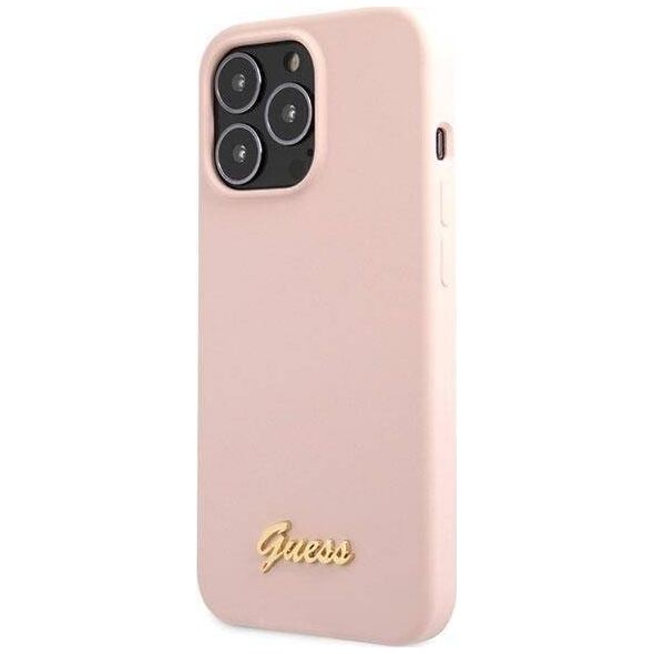 Guess Guess GUHCP13XLSLMGLP iPhone 13 Pro Max 6.7" jasnoróżowy/light pink hardcase Silicone Script Gold Logo