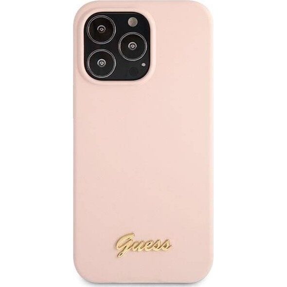 Guess Guess GUHCP13XLSLMGLP iPhone 13 Pro Max 6.7" jasnoróżowy/light pink hardcase Silicone Script Gold Logo