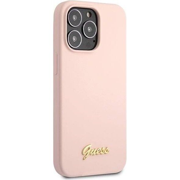 Guess Guess GUHCP13XLSLMGLP iPhone 13 Pro Max 6.7" jasnoróżowy/light pink hardcase Silicone Script Gold Logo