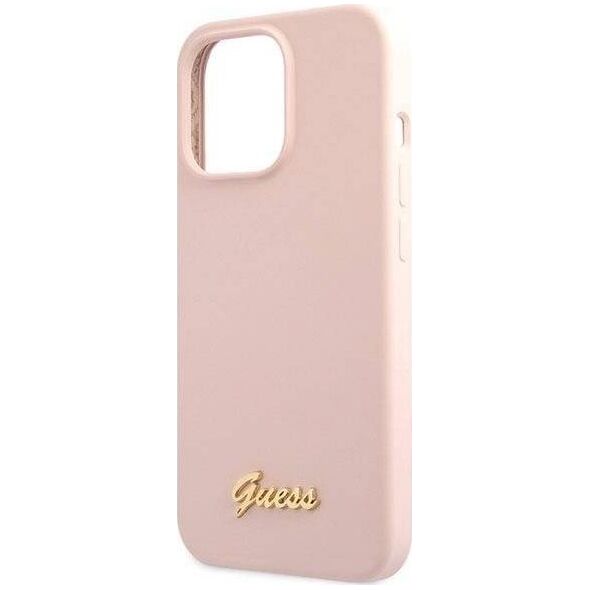 Guess Guess GUHCP13XLSLMGLP iPhone 13 Pro Max 6.7" jasnoróżowy/light pink hardcase Silicone Script Gold Logo