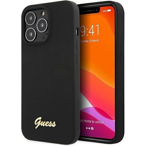 Guess Guess GUHCP13XLSLMGBK iPhone 13 Pro Max 6.7" black/czarny hardcase Silicone Script Gold Logo