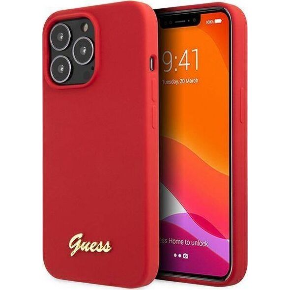 Guess Guess GUHCP13XLSLMGRE iPhone 13 Pro Max 6.7" czerwony/burgundy hard case Silicone Vintage Gold Logo