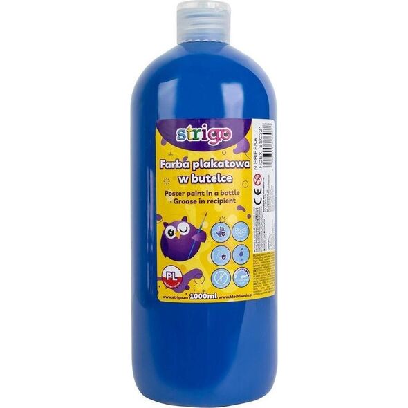 Strigo Farba plakatowa STRIGO w butelce, 1000 ml niebieska