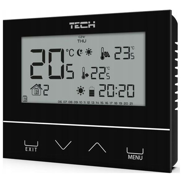 Tech Sterownik pokojowy ST-293v3 czarny, dwustanowy, szklany, montaż podtynkowy