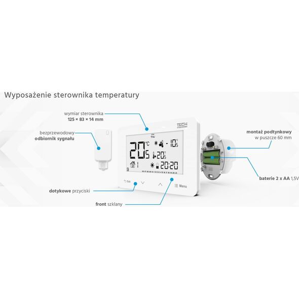 Tech Bezprzewodowy regulator pokojowy ST293 V2 dwustanowy (panel przedni ze szkła) czarny