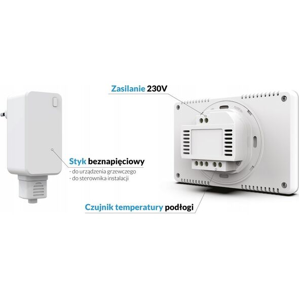 Tech Bezprzewodowy regulator ST-293z v2 biały, pokojowy dwustanowy (panel przedni ze szkła)