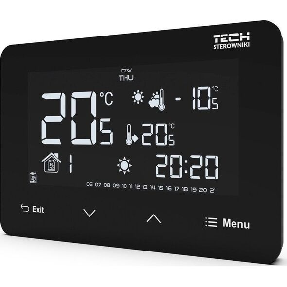 Tech Bezprzewodowy regulator ST-293z v2 czarny, pokojowy dwustanowy (panel przedni ze szkła)