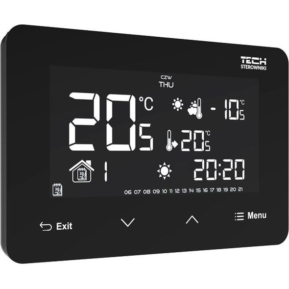 Tech Bezprzewodowy regulator ST-293z v2 czarny, pokojowy dwustanowy (panel przedni ze szkła)