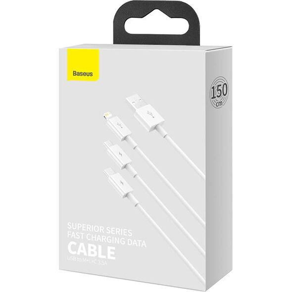Kabel USB Baseus USB-A - USB-C + microUSB + Lightning 0.5 m Biały (P10320105221-01)