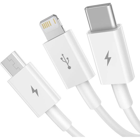 Kabel USB Baseus USB-A - USB-C + microUSB + Lightning 0.5 m Biały (P10320105221-01)
