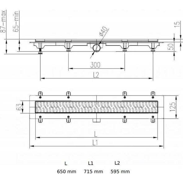 Werit-P JOMOTech Pakiet EXCLUSIVE 40 / Odpływ liniowy 650 mm / maskownica 2-stronna FLIS / mata WERIT 175-30650400-00