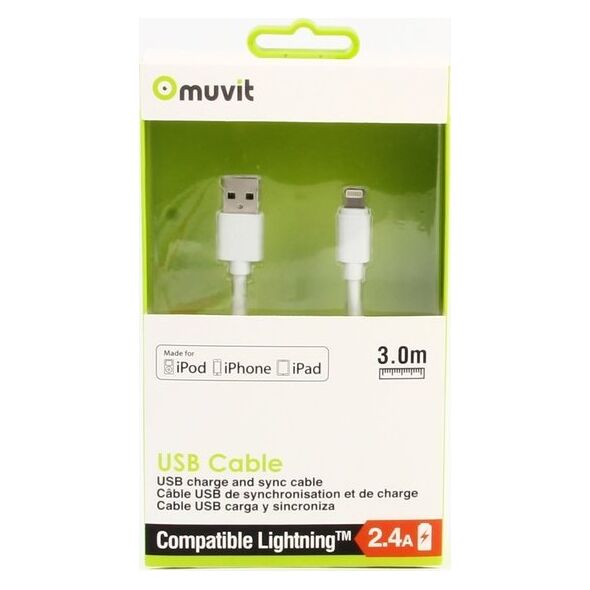 Kabel USB Muvit USB-A - Lightning 3 m Biały (MUUSC0139)