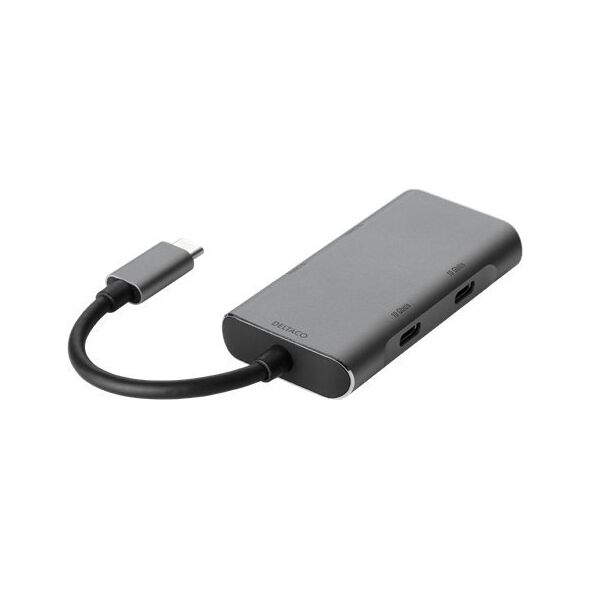 HUB USB Deltaco USB hub DELTACO USB-C ha - 2x USB-C ho and 2x USB-A ho, 10 Gb / s, gray / USBC-HUB201