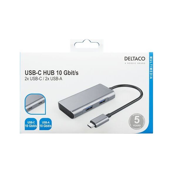 HUB USB Deltaco USB hub DELTACO USB-C ha - 2x USB-C ho and 2x USB-A ho, 10 Gb / s, gray / USBC-HUB201